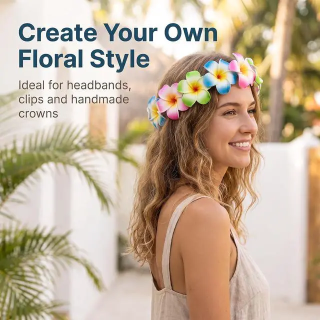 Alt view image 6 of 7 - 10 Pcs Multicolor Hawaii Plumeria Flower Clips Hawaiian Flower Hair Barrettes Beach Party Hair Clips Artificial Tropical Hairpins for Wedding 7cm and Barrettes