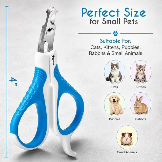 Alt view image 2 of 7 - Candure Cat Nail Clipper Stainless Steel Cat Claw Trimmers for Rabbits, Guinea Pigs, Birds, Puppies, Kittens and Small Animals Pet Nail Clipper for Professional and Home Use 4" White & Blue