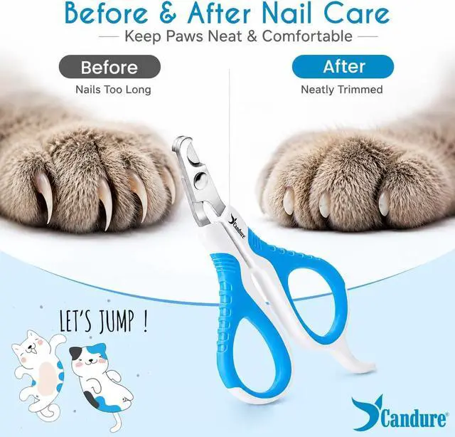 Alt view image 3 of 7 - Candure Cat Nail Clipper Stainless Steel Cat Claw Trimmers for Rabbits, Guinea Pigs, Birds, Puppies, Kittens and Small Animals Pet Nail Clipper for Professional and Home Use 4" White & Blue