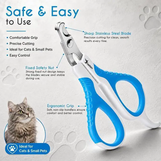 Alt view image 4 of 7 - Candure Cat Nail Clipper Stainless Steel Cat Claw Trimmers for Rabbits, Guinea Pigs, Birds, Puppies, Kittens and Small Animals Pet Nail Clipper for Professional and Home Use 4" White & Blue