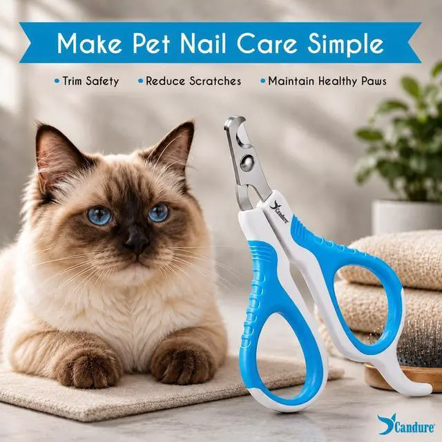 Alt view image 6 of 7 - Candure Cat Nail Clipper Stainless Steel Cat Claw Trimmers for Rabbits, Guinea Pigs, Birds, Puppies, Kittens and Small Animals Pet Nail Clipper for Professional and Home Use 4" White & Blue