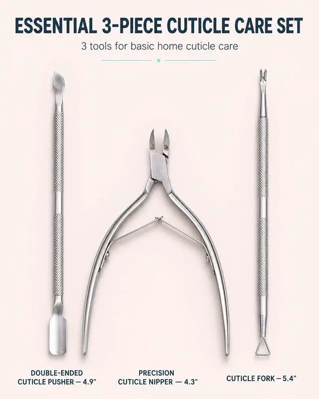 Alt view image 2 of 7 - Cuticle Trimmer and Pusher Set - Stainless Steel Cuticle Nippers | with 1/2 Jaw, Dual-Ended Cuticle Pusher and Fork - Professional Style Manicure Pedicure Tools for Home and Salon Use