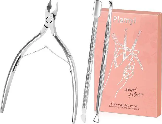 Main image of Cuticle Trimmer and Pusher Set - Stainless Steel Cuticle Nippers | with 1/2 Jaw, Dual-Ended Cuticle Pusher and Fork - Professional Style Manicure Pedicure Tools for Home and Salon Use