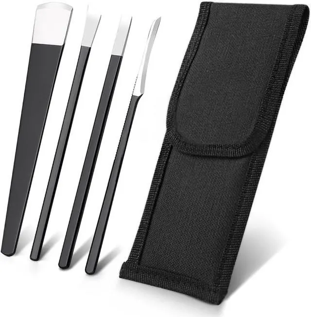 Main image of 4 PCS Pedicure Knife Set Stainless Steel Ingrown Toenail Knife Correction Foot Scraper Clipper Pedicure Nail Remover Kit with Storage Bag for Calluses Beauty Salon Home Use Foot Care - Black