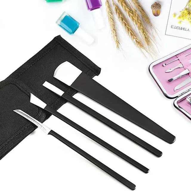 Alt view image 6 of 6 - 4 PCS Pedicure Knife Set Stainless Steel Ingrown Toenail Knife Correction Foot Scraper Clipper Pedicure Nail Remover Kit with Storage Bag for Calluses Beauty Salon Home Use Foot Care - Black