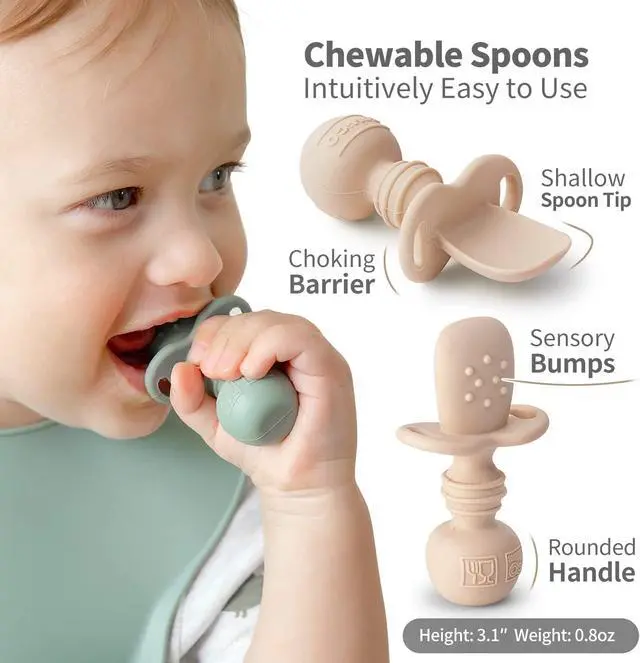 Alt view image 3 of 7 - SAMiGO Silicone Baby Spoons Self Feeding 6+ Months, Infant Utensils, 3 Pack | First Stage Spoons, Baby Led Weaning Supplies, Feeding Eating Essentials, Starting Solid Food Must Haves, Toddler Spoons