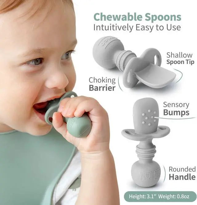Alt view image 3 of 7 - SAMiGO Silicone Baby Spoons Self Feeding 6+ Months, Infant Utensils, 3 Pack | First Stage Spoons, Baby Led Weaning Supplies, Feeding Eating Essentials, Starting Solid Food Must Haves, Toddler Spoons