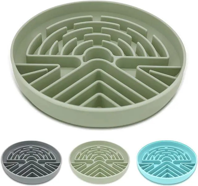 Main image of Lesipee Slow Feeder Dog Bowl for Large & Small Pets, Anti Choking Puzzle Dog Food Bowl with Non-Slip Base, Interactive Pet Slow Eating, Silicone Cat Feeder for Puppies & Cats(Grey Green)