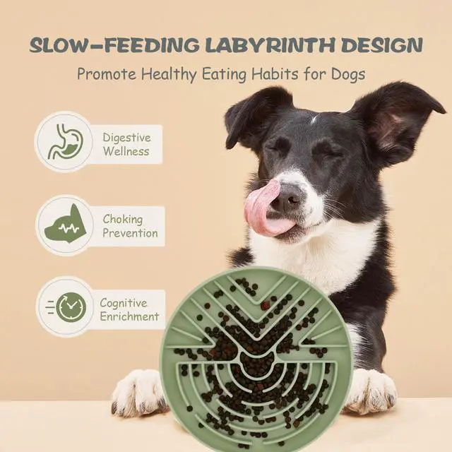 Alt view image 6 of 7 - Lesipee Slow Feeder Dog Bowl for Large & Small Pets, Anti Choking Puzzle Dog Food Bowl with Non-Slip Base, Interactive Pet Slow Eating, Silicone Cat Feeder for Puppies & Cats(Grey Green)