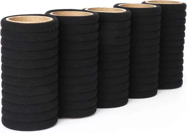 Alt view image 3 of 5 - 50PCS Black Hair Ties for Women, Cotton Seamless Hair Bands, Elastic Ponytail Holders, No Damage for Thick Hair, 2 Inch in Diameter, by Qarwayoc
