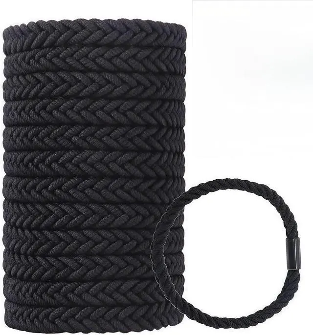 Main image of Large Braided Mens Hair Ties,Black Pony Tails Holders for Women,Guys | Durable Stretch Scrunchies,Bands for Long Hair Men Bun,Durable,for Thick Hair,Wrist Hair Ties Bracelet