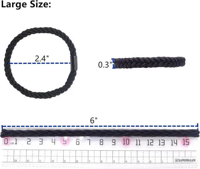 Alt view image 5 of 7 - Large Braided Mens Hair Ties,Black Pony Tails Holders for Women,Guys | Durable Stretch Scrunchies,Bands for Long Hair Men Bun,Durable,for Thick Hair,Wrist Hair Ties Bracelet