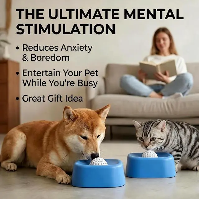 Alt view image 4 of 6 - Slow Feeder Dog Bowl for Liquid & Wet Food with Rolling Ball | Interactive Lick Toy with Anti-Slip Silicone Mat, Food-Grade, Calming Color, Easy to Clean, Ideal for Dogs & Cats