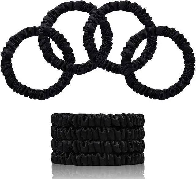 Main image of 100% Mulberry Silk Hair Ties 4PCS, Silk Scrunchies for Women | 22 Momme 100% Mulberry Silk | No Damage & Anti Frizz | Ideal for Hair Care | Black