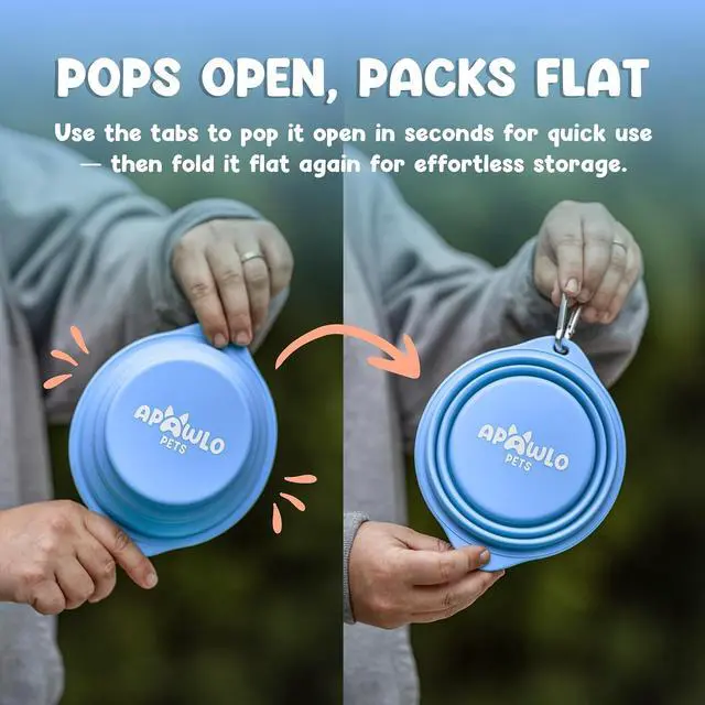 Alt view image 2 of 7 - Collapsible Dog Bowl - 800ml/27 oz Portable Silicone Travel Water Bowl for Dogs with Carabiner | Foldable, Dishwasher Safe | Hiking, Camping Dog Essentials & Outdoor Pet Feeding - Blue