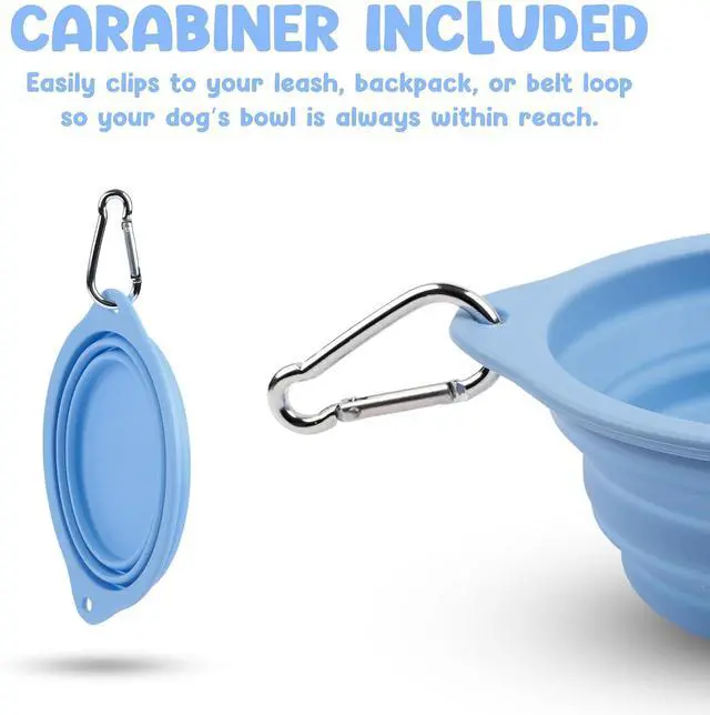 Alt view image 4 of 7 - Collapsible Dog Bowl - 800ml/27 oz Portable Silicone Travel Water Bowl for Dogs with Carabiner | Foldable, Dishwasher Safe | Hiking, Camping Dog Essentials & Outdoor Pet Feeding - Blue