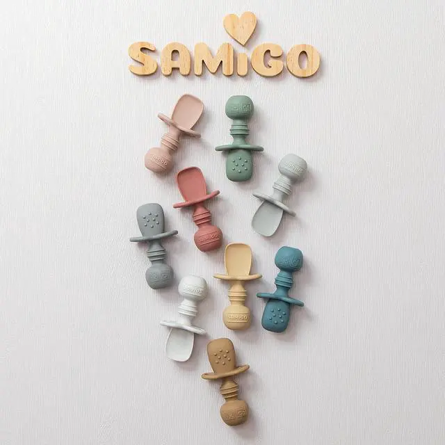 Alt view image 2 of 7 - SAMiGO Silicone Baby Spoons Self Feeding 6+ Months, Infant Utensils, 3 Pack | First Stage Spoons, Baby Led Weaning Supplies, Feeding Eating Essentials, Starting Solid Food Must Haves, Toddler Spoons