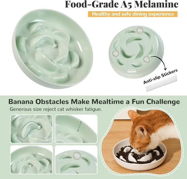 Alt view image 3 of 7 - Melamine Cat Slow Feeder Bowl - Pastel Series Cat Plate for Dry and Wet Food - Cute Maze Feeder Dish for Healthy Eating - Dishwasher Safe - 6.3''W x 1.2''H - 7 OZ - Ivory White