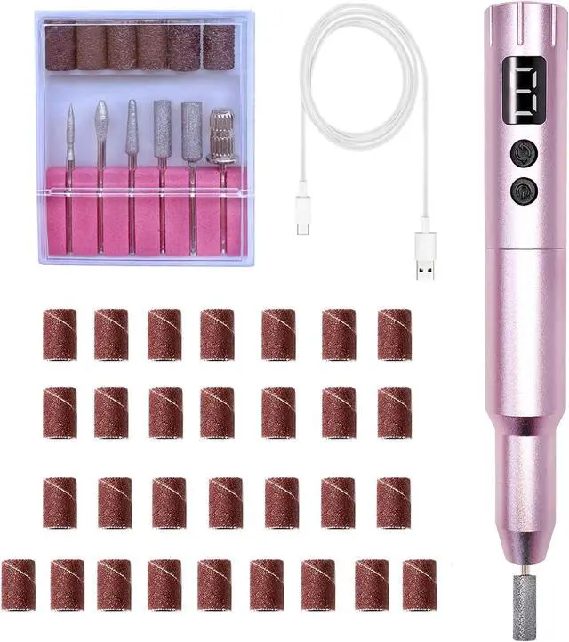 Main image of Nail Drill Kit Electric Rechargeable Set Cordless Nail Art Grinding Machine Compact Professional Nail File for Gel Manicure Pedicure Polishing Tool Household,Nail Removal Machine (Metallic Pink)