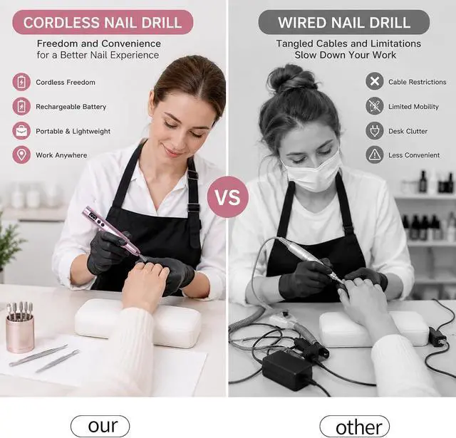 Alt view image 2 of 7 - Nail Drill Kit Electric Rechargeable Set Cordless Nail Art Grinding Machine Compact Professional Nail File for Gel Manicure Pedicure Polishing Tool Household,Nail Removal Machine (Metallic Pink)