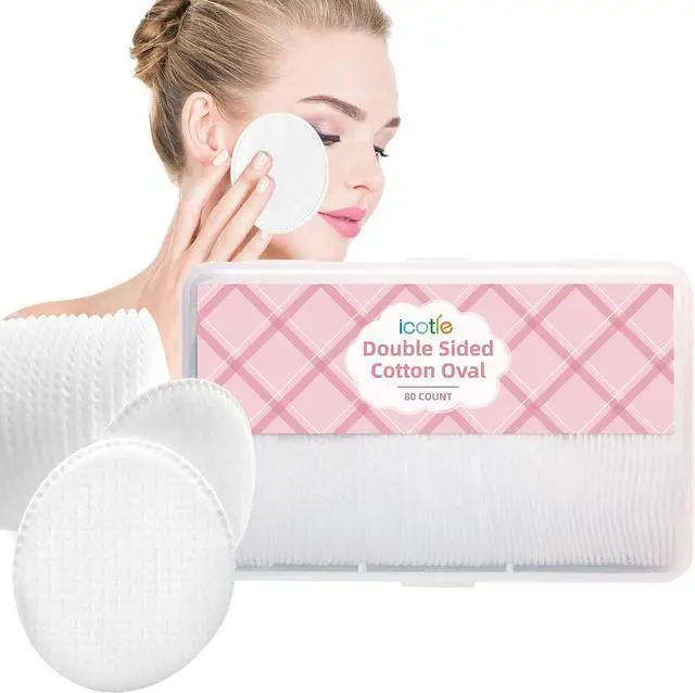Main image of ICOTLE Large Oval Cotton Pads, 80 Count, Multi-Layer, Lint-Free, Dual-Sided, Ultra-Soft Cotton Oval Pads for Makeup Removal, Cleansing, and Toner Application