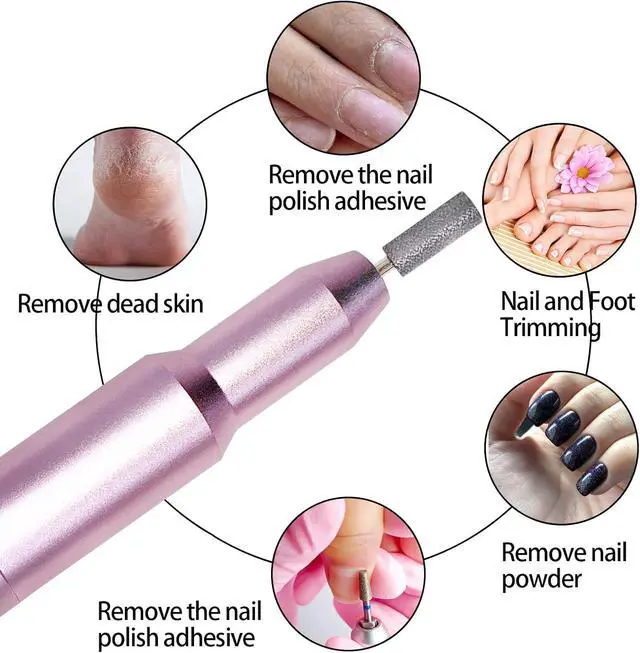 Alt view image 3 of 7 - Nail Drill Kit Electric Rechargeable Set Cordless Nail Art Grinding Machine Compact Professional Nail File for Gel Manicure Pedicure Polishing Tool Household,Nail Removal Machine (Metallic Pink)