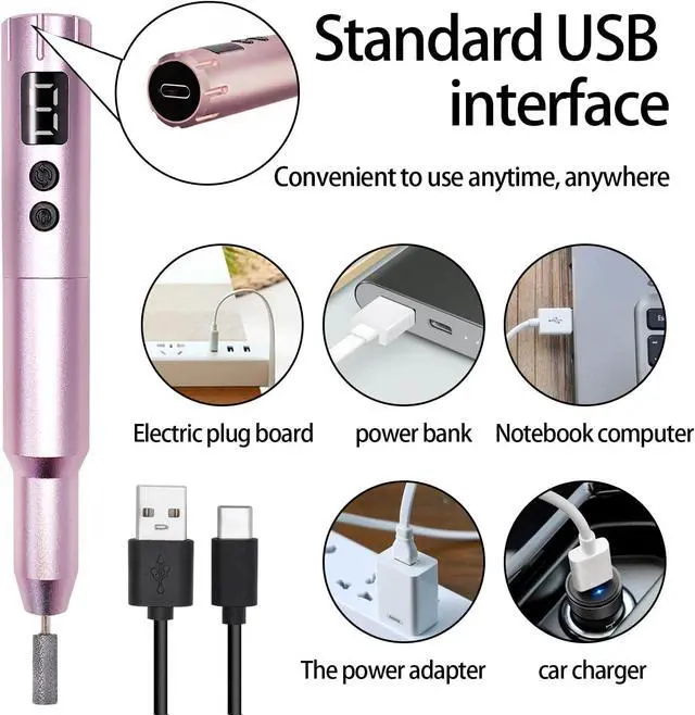 Alt view image 5 of 7 - Nail Drill Kit Electric Rechargeable Set Cordless Nail Art Grinding Machine Compact Professional Nail File for Gel Manicure Pedicure Polishing Tool Household,Nail Removal Machine (Metallic Pink)