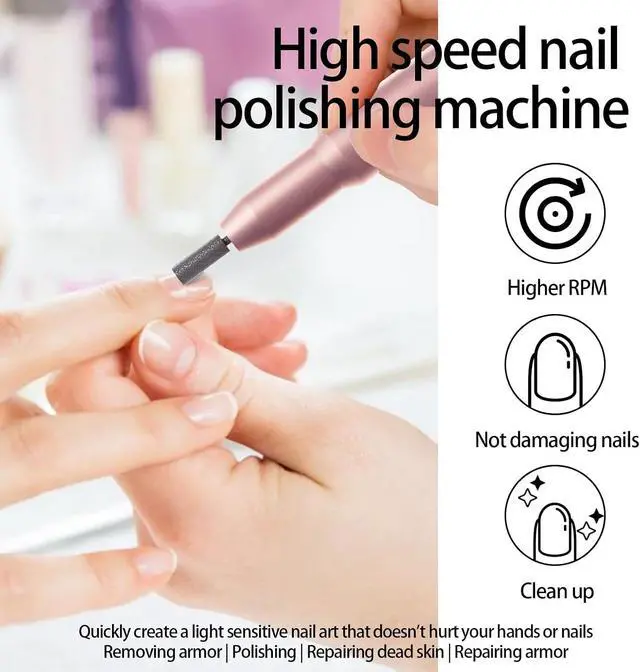 Alt view image 7 of 7 - Nail Drill Kit Electric Rechargeable Set Cordless Nail Art Grinding Machine Compact Professional Nail File for Gel Manicure Pedicure Polishing Tool Household,Nail Removal Machine (Metallic Pink)