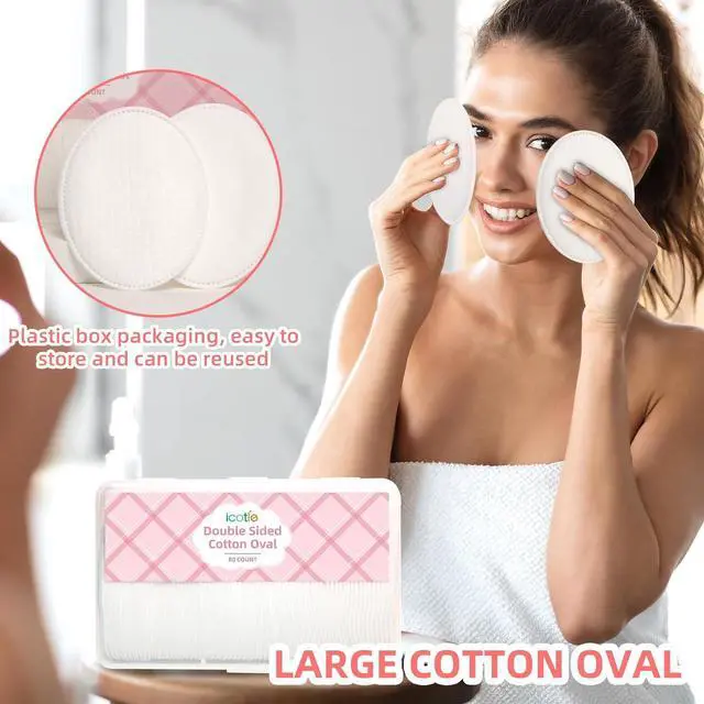 Alt view image 5 of 7 - ICOTLE Large Oval Cotton Pads, 80 Count, Multi-Layer, Lint-Free, Dual-Sided, Ultra-Soft Cotton Oval Pads for Makeup Removal, Cleansing, and Toner Application