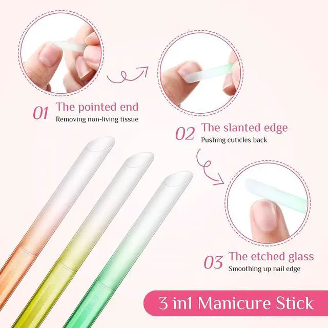 Alt view image 3 of 7 - Maitys 6 Pieces Glass Cuticle Pusher Glass Cuticle Stick Set Double Sided Crystal Nail Files Precision Manicure Pedicure Pusher Tools(Pink, Blue, Purple, Orange, Yellow, Green)