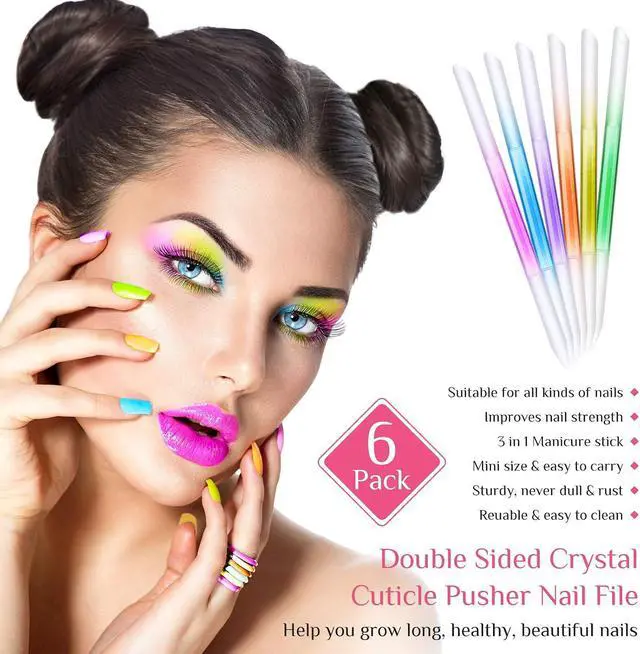 Alt view image 7 of 7 - Maitys 6 Pieces Glass Cuticle Pusher Glass Cuticle Stick Set Double Sided Crystal Nail Files Precision Manicure Pedicure Pusher Tools(Pink, Blue, Purple, Orange, Yellow, Green)