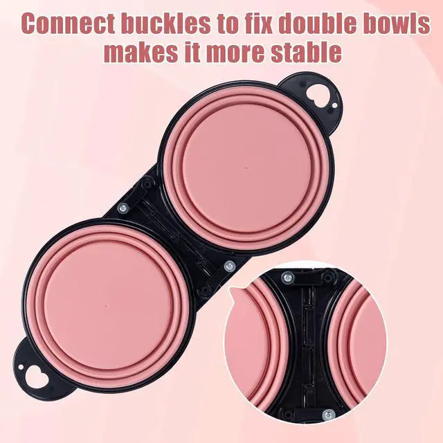 Alt view image 3 of 6 - SLSON Collapsible Dog Dual Bowls Reinforced Rim 180 Degrees Flip Over Foldable Double Bowl with Lock Clips More Stable Dog Travel Bowls Pet Food Water Feeder (Light Pink)