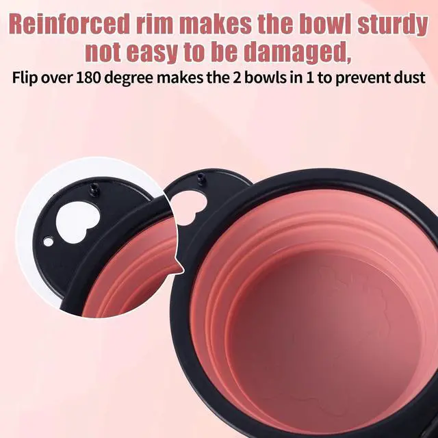 Alt view image 4 of 6 - SLSON Collapsible Dog Dual Bowls Reinforced Rim 180 Degrees Flip Over Foldable Double Bowl with Lock Clips More Stable Dog Travel Bowls Pet Food Water Feeder (Light Pink)