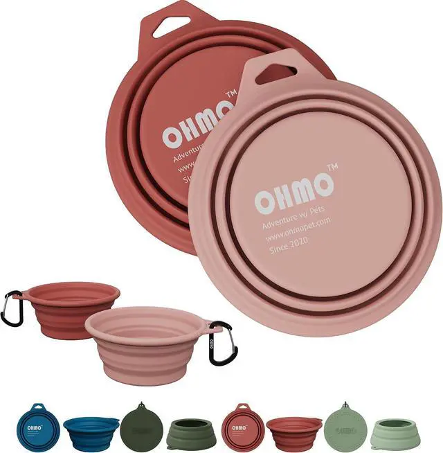 Main image of OHMO Collapsible Dog Bowls for Pet Travel, 12oz, 2pcs, Coral&Brick Red | Portable Water Bowl, Cat-Friendly, BPA-Free Silicone, Foldable Storage, Lightweight Carry, Hiking&Camping Gear, Easy-Clean