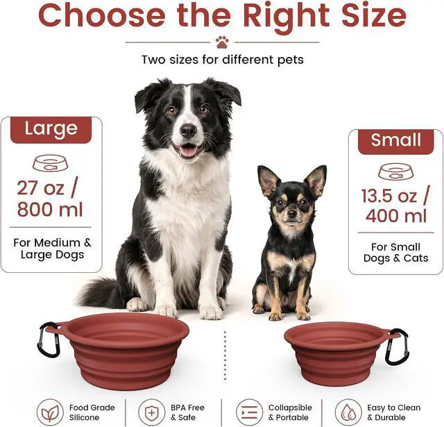 Alt view image 2 of 6 - OHMO Collapsible Dog Bowls for Pet Travel, 12oz, 2pcs, Coral&Brick Red | Portable Water Bowl, Cat-Friendly, BPA-Free Silicone, Foldable Storage, Lightweight Carry, Hiking&Camping Gear, Easy-Clean
