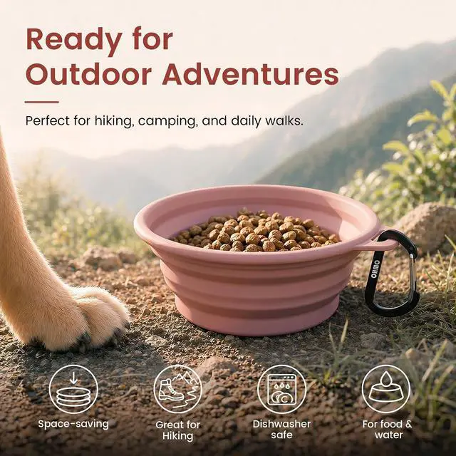 Alt view image 4 of 6 - OHMO Collapsible Dog Bowls for Pet Travel, 12oz, 2pcs, Coral&Brick Red | Portable Water Bowl, Cat-Friendly, BPA-Free Silicone, Foldable Storage, Lightweight Carry, Hiking&Camping Gear, Easy-Clean