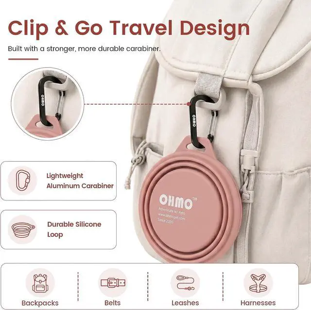 Alt view image 5 of 6 - OHMO Collapsible Dog Bowls for Pet Travel, 12oz, 2pcs, Coral&Brick Red | Portable Water Bowl, Cat-Friendly, BPA-Free Silicone, Foldable Storage, Lightweight Carry, Hiking&Camping Gear, Easy-Clean