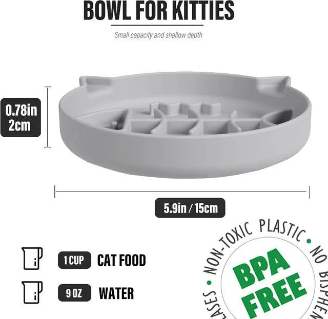 Alt view image 2 of 6 - Silicone Cat Slow Feeder Bowl with Suction Cups - Interactive Puzzle Toy to Reduce Overeating in Kitty(Gray, 1 Cup)