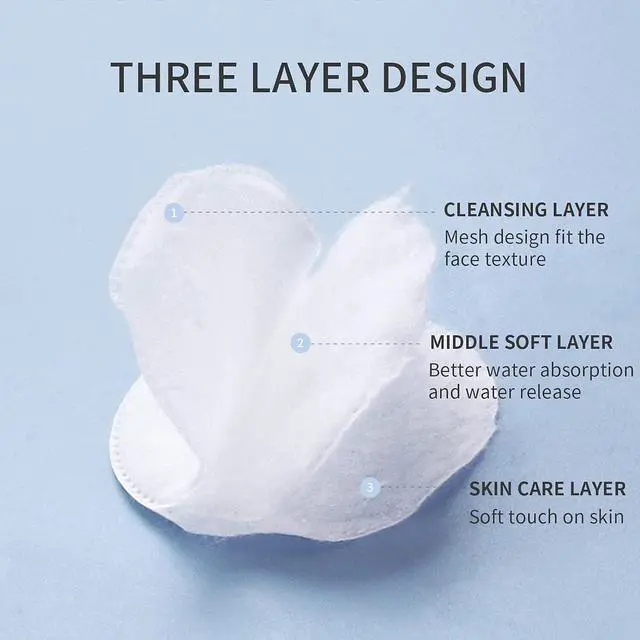 Alt view image 4 of 7 - MSQ Cotton Rounds (300 Count), Makeup Remover Pads, Face Cotton Pads, Facial Cleansing Round Cotton Pads, Lint-Free