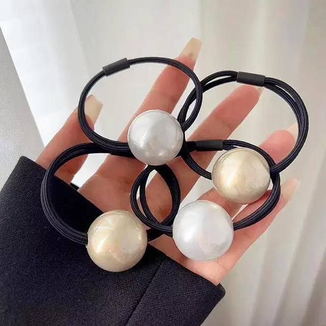 Alt view image 5 of 7 - 4PCS French Pearl Hair Scrunchies, Elegant Elastic Hair Ties and Accessories for Women's Thick Hair, High Ponytails and Girls, Hair Accessories for Women and Girls