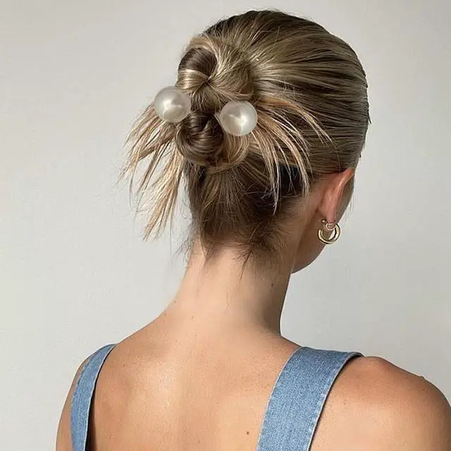 Alt view image 4 of 7 - 4PCS French Pearl Hair Scrunchies, Elegant Elastic Hair Ties and Accessories for Women's Thick Hair, High Ponytails and Girls, Hair Accessories for Women and Girls