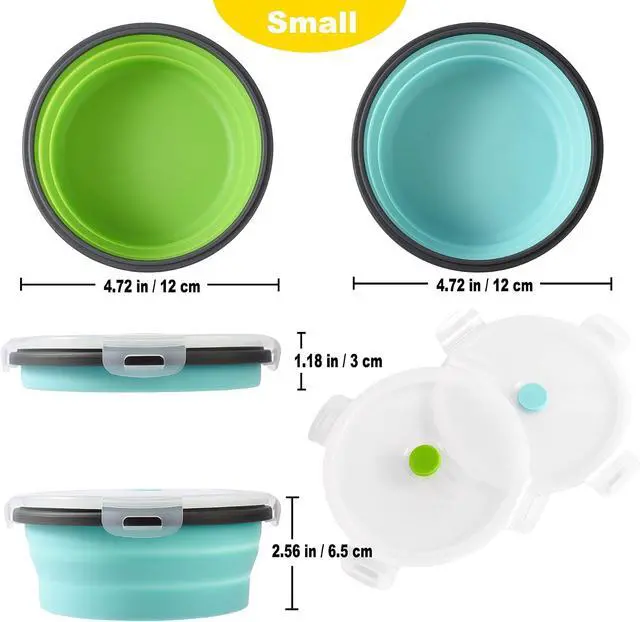 Alt view image 2 of 7 - Collapsible Dog Bowls with Lids, 2 Pack Travel Dog Bowls for Small Size Dogs, Silicone Portable Dog Food Bowls Water Cup Cat Bowls Dish for Camping Traveling Walking, 12 oz 350ml