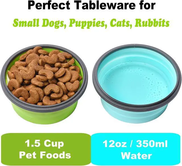 Alt view image 3 of 7 - Collapsible Dog Bowls with Lids, 2 Pack Travel Dog Bowls for Small Size Dogs, Silicone Portable Dog Food Bowls Water Cup Cat Bowls Dish for Camping Traveling Walking, 12 oz 350ml