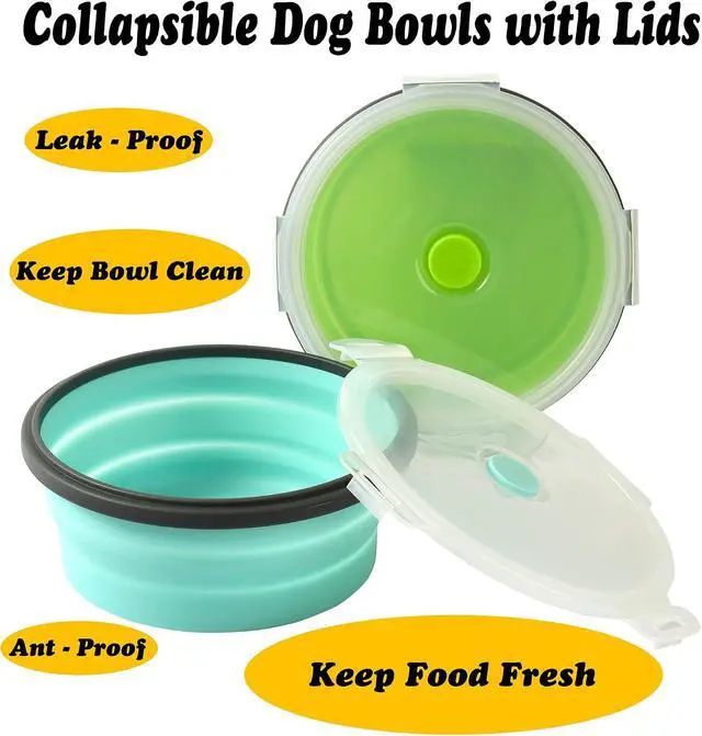 Alt view image 4 of 7 - Collapsible Dog Bowls with Lids, 2 Pack Travel Dog Bowls for Small Size Dogs, Silicone Portable Dog Food Bowls Water Cup Cat Bowls Dish for Camping Traveling Walking, 12 oz 350ml