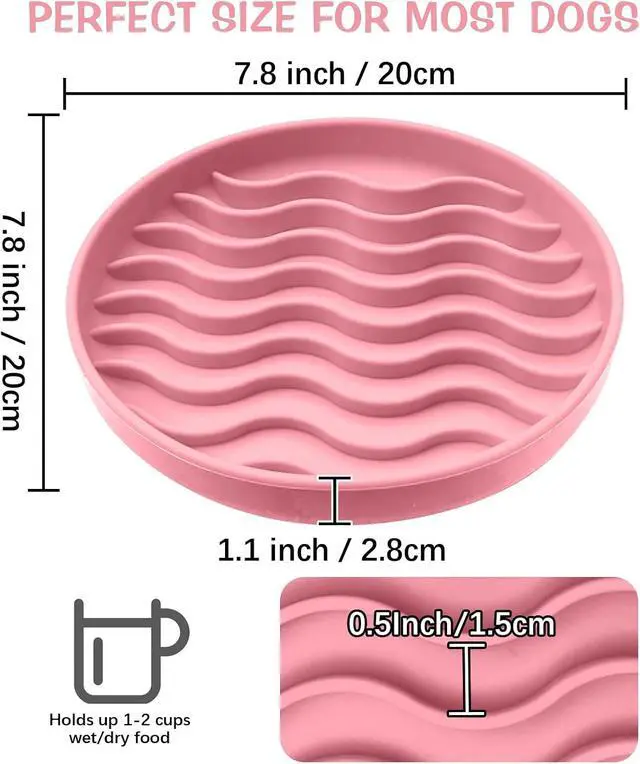 Alt view image 2 of 6 - Fhiny Slow Feeder Dog Bowl, Silicone Dog Puzzle Bowl Slow Feeder Puppy Bowls Slow Eating Modern Lick Mat Design Dishwasher Microwave Fit for Fast Eaters, All Small Medium Dogs Puppy Doggy (Pink)