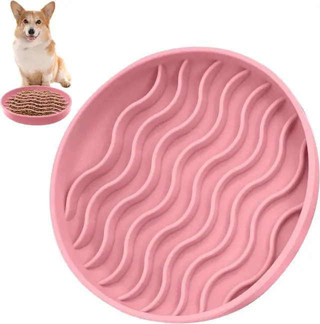 Main image of Fhiny Slow Feeder Dog Bowl, Silicone Dog Puzzle Bowl Slow Feeder Puppy Bowls Slow Eating Modern Lick Mat Design Dishwasher Microwave Fit for Fast Eaters, All Small Medium Dogs Puppy Doggy (Pink)