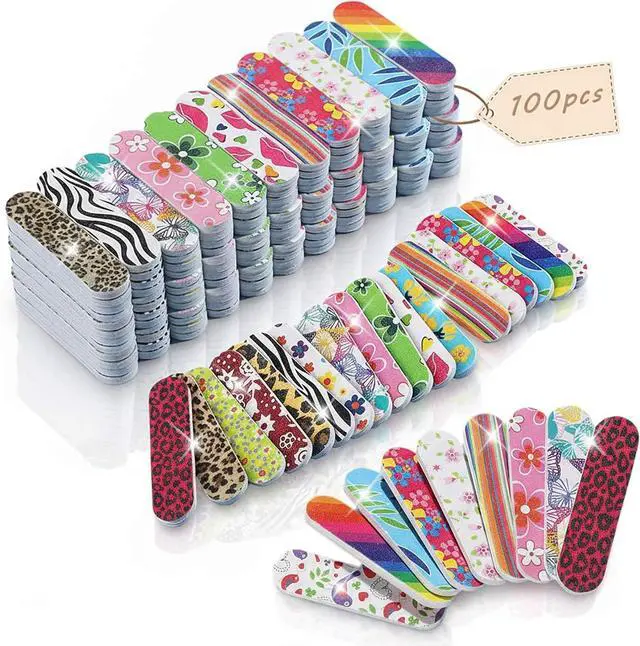 Main image of Nail Files 100 Pack, Mini Emery Boards 180 Grit for Natural Nails | 100-pack mini nail files with 180 grit double-sided emery boards