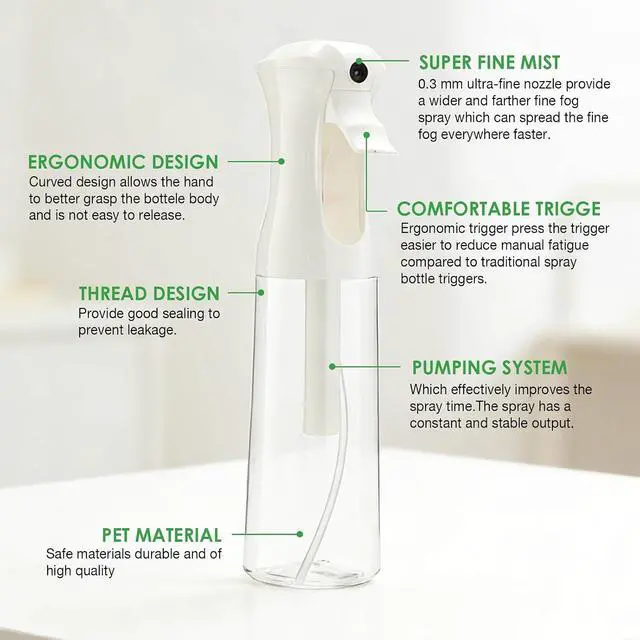 Alt view image 4 of 7 - THINTON Mist Spray Bottle for Hair (10oz/300ml) - 2 Pcs | Continuous Spray Bottle for Salons Cleaning Plants Gardening