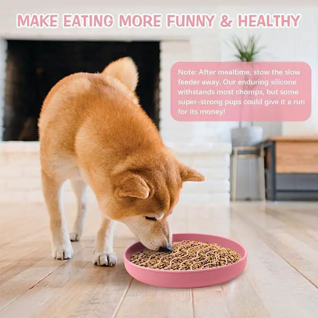Alt view image 4 of 6 - Fhiny Slow Feeder Dog Bowl, Silicone Dog Puzzle Bowl Slow Feeder Puppy Bowls Slow Eating Modern Lick Mat Design Dishwasher Microwave Fit for Fast Eaters, All Small Medium Dogs Puppy Doggy (Pink)
