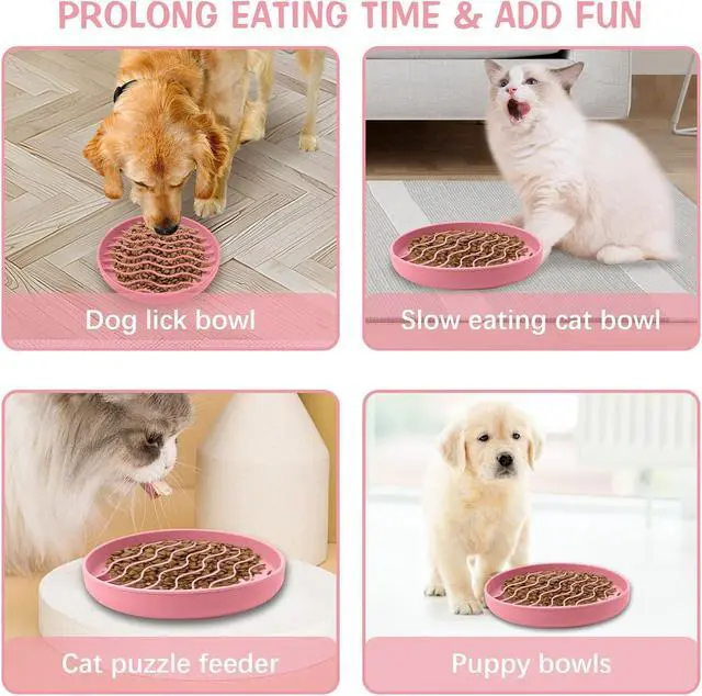 Alt view image 6 of 6 - Fhiny Slow Feeder Dog Bowl, Silicone Dog Puzzle Bowl Slow Feeder Puppy Bowls Slow Eating Modern Lick Mat Design Dishwasher Microwave Fit for Fast Eaters, All Small Medium Dogs Puppy Doggy (Pink)